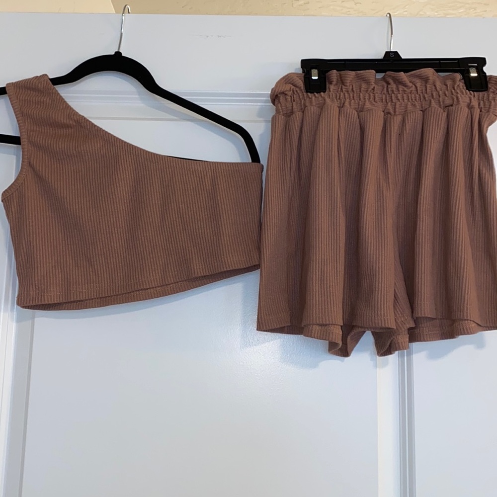 2 piece shorts and asymmetrical crop top